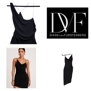 Diane Von Furstenberg Black Asymmetrical Draped Slip Dress